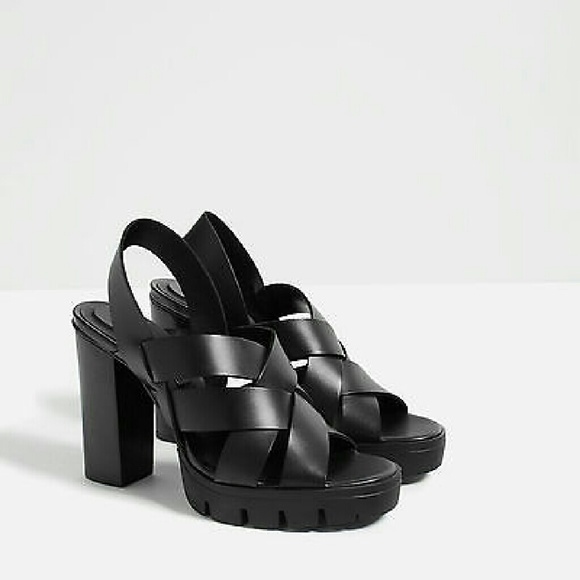 Leather high heel sandal with track soles